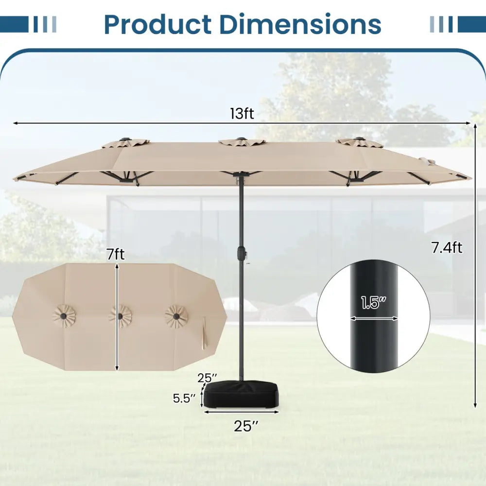 13FT Double-sided Patio Umbrella with Solar Lights for Garden Pool Backyard-Beige - Beige - Outdoor Umbrellas