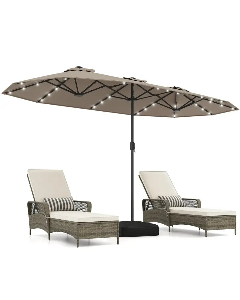 13FT Double-sided Patio Umbrella with Solar Lights for Garden Pool Backyard-Coffee - Coffee - Outdoor Umbrellas