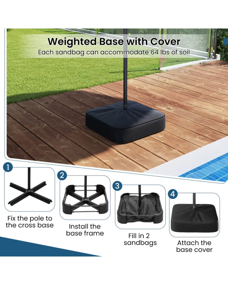 13FT Double-sided Patio Umbrella with Solar Lights for Garden Pool Backyard-Coffee - Coffee - Outdoor Umbrellas