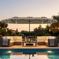 13FT Double-sided Patio Umbrella with Solar Lights for Garden Pool Backyard-Coffee - Coffee - Outdoor Umbrellas