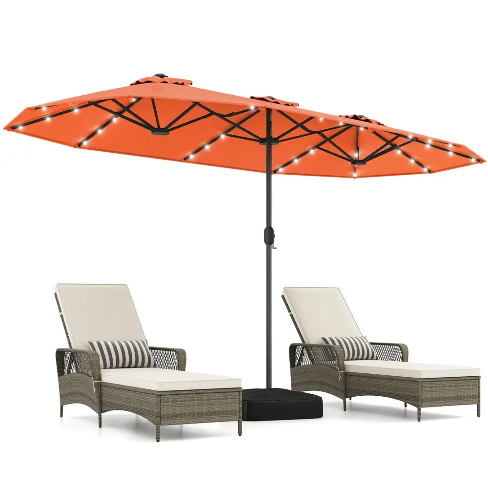 13FT Double-sided Patio Umbrella with Solar Lights for Garden Pool Backyard-Orange - Orange - Outdoor Umbrellas