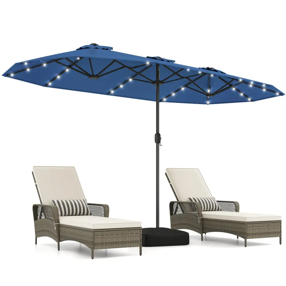 13FT Double-sided Patio Umbrella with Solar Lights for Garden Pool Backyard-Navy - Navy - Outdoor Umbrellas