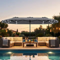 13FT Double-sided Patio Umbrella with Solar Lights for Garden Pool Backyard-Gray - Gray - Outdoor Umbrellas