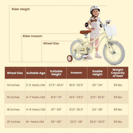 14/16/18 Inch Kids Bike Adjustable with Training Wheels Ages 3 - 8 Years Olds - 18 inches - Oasis Home Essentials