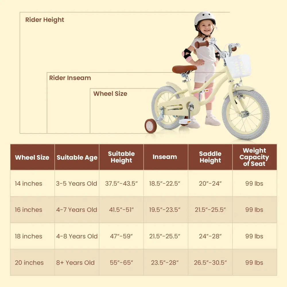 14/16/18 Inch Kids Bike Adjustable with Training Wheels Ages 3 - 8 Years Olds - 18 inches - Oasis Home Essentials