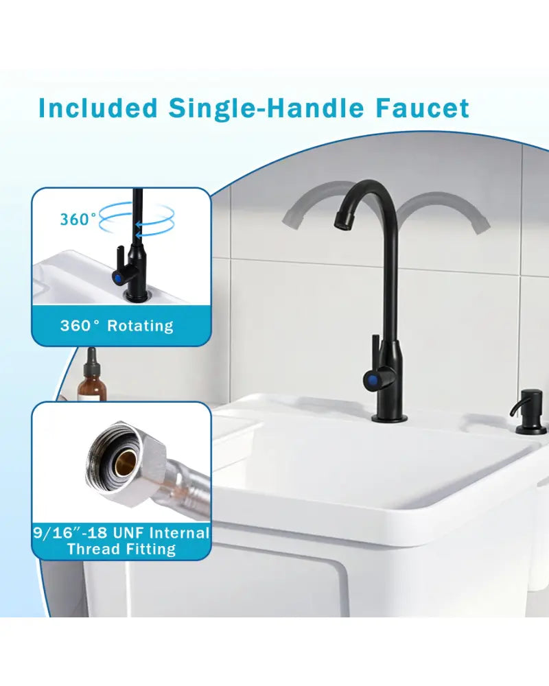 14.5 Gal Utility Sink Laundry Tub with Rotating Faucet and Adjustable Legs-S - Garages