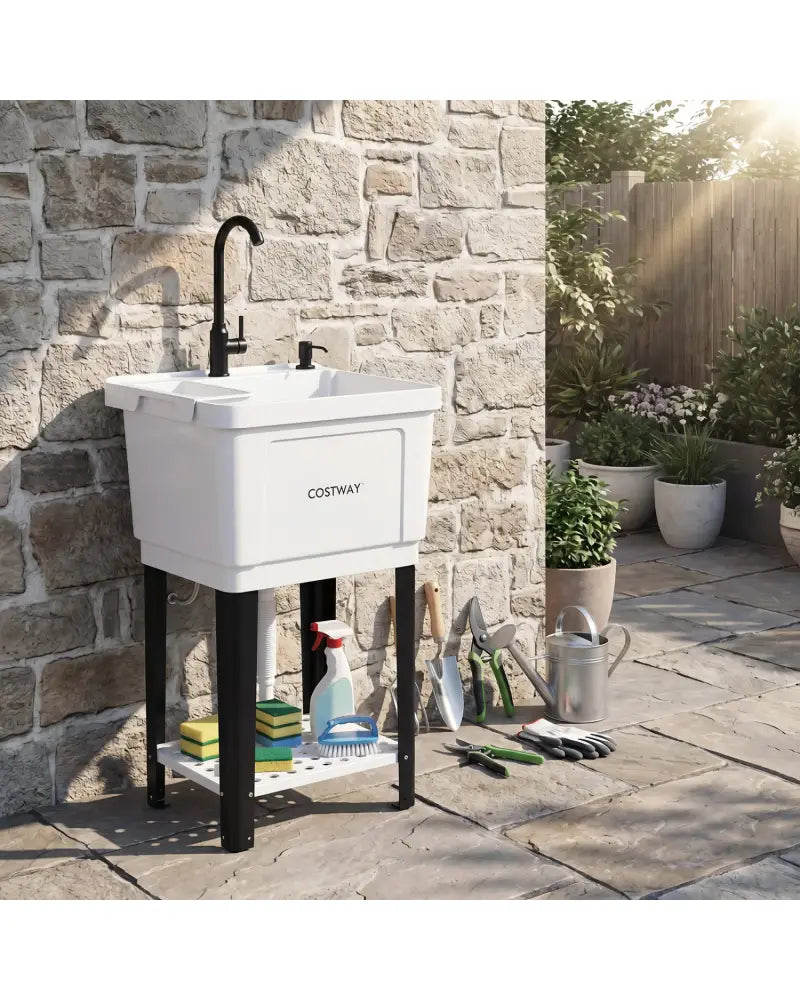 14.5 Gal Utility Sink Laundry Tub with Rotating Faucet and Adjustable Legs-S - Garages