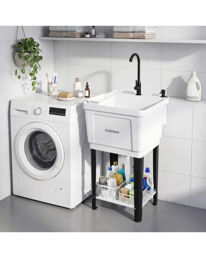 14.5 Gal Utility Sink Laundry Tub with Rotating Faucet and Adjustable Legs-S - Garages