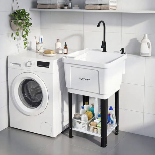 14.5 Gal Utility Sink Laundry Tub with Rotating Faucet and Adjustable Legs-S - Garages