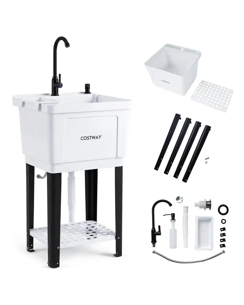 14.5 Gal Utility Sink Laundry Tub with Rotating Faucet and Adjustable Legs-S - Garages