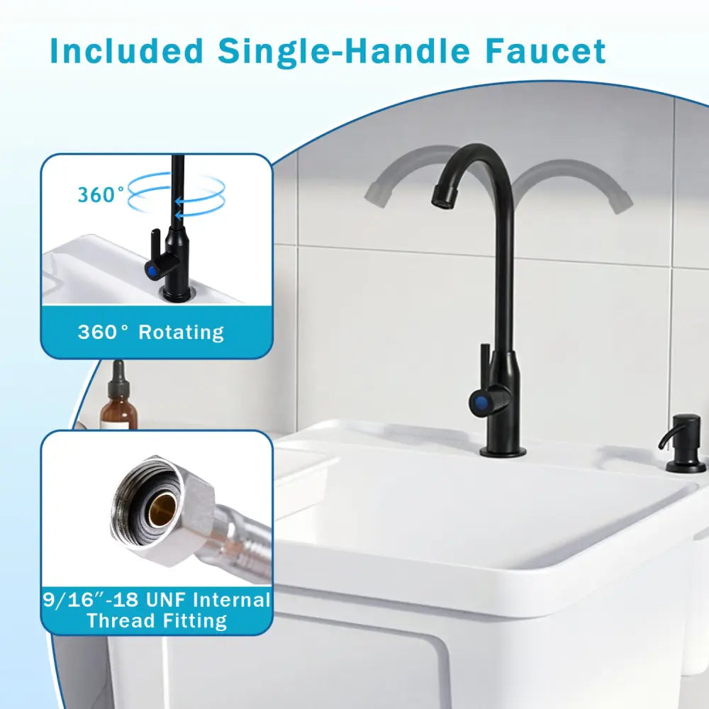 14.5 Gal Utility Sink Laundry Tub with Rotating Faucet and Adjustable Legs-S - Garages