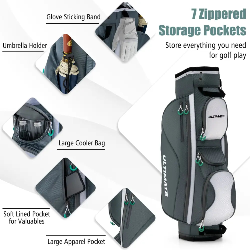 14 Dividers Golf Cart Bag with 7 Zippered Pocket - Golf
