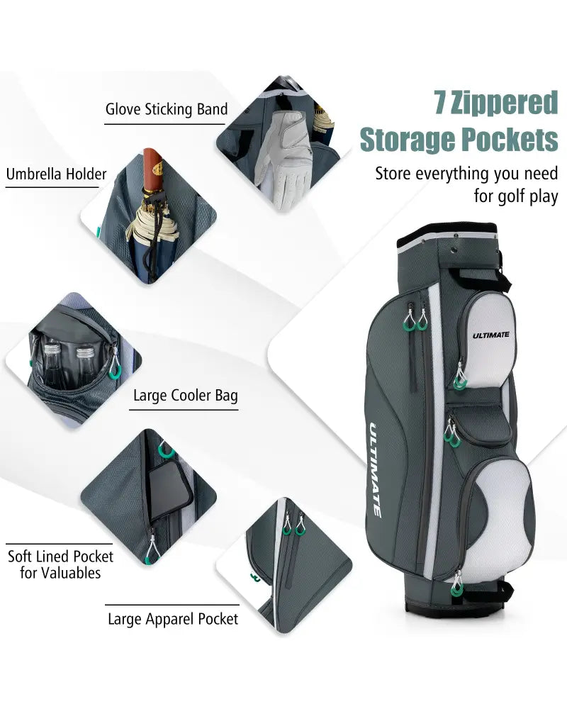 14 Dividers Golf Cart Bag with 7 Zippered Pocket - Golf
