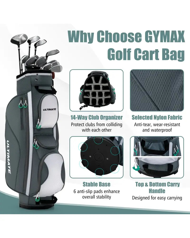 14 Dividers Golf Cart Bag with 7 Zippered Pocket - Golf