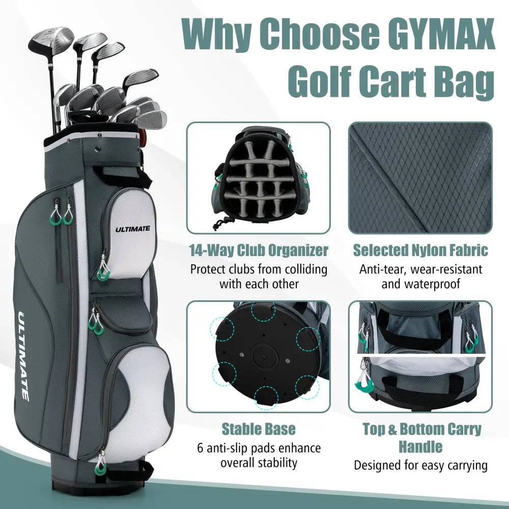 14 Dividers Golf Cart Bag with 7 Zippered Pocket - Golf