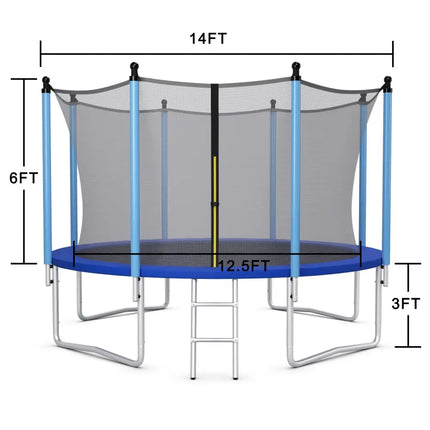 14 Feet Jumping Exercise Recreational Bounce Trampoline with Safety Net - Blue - Trampolines