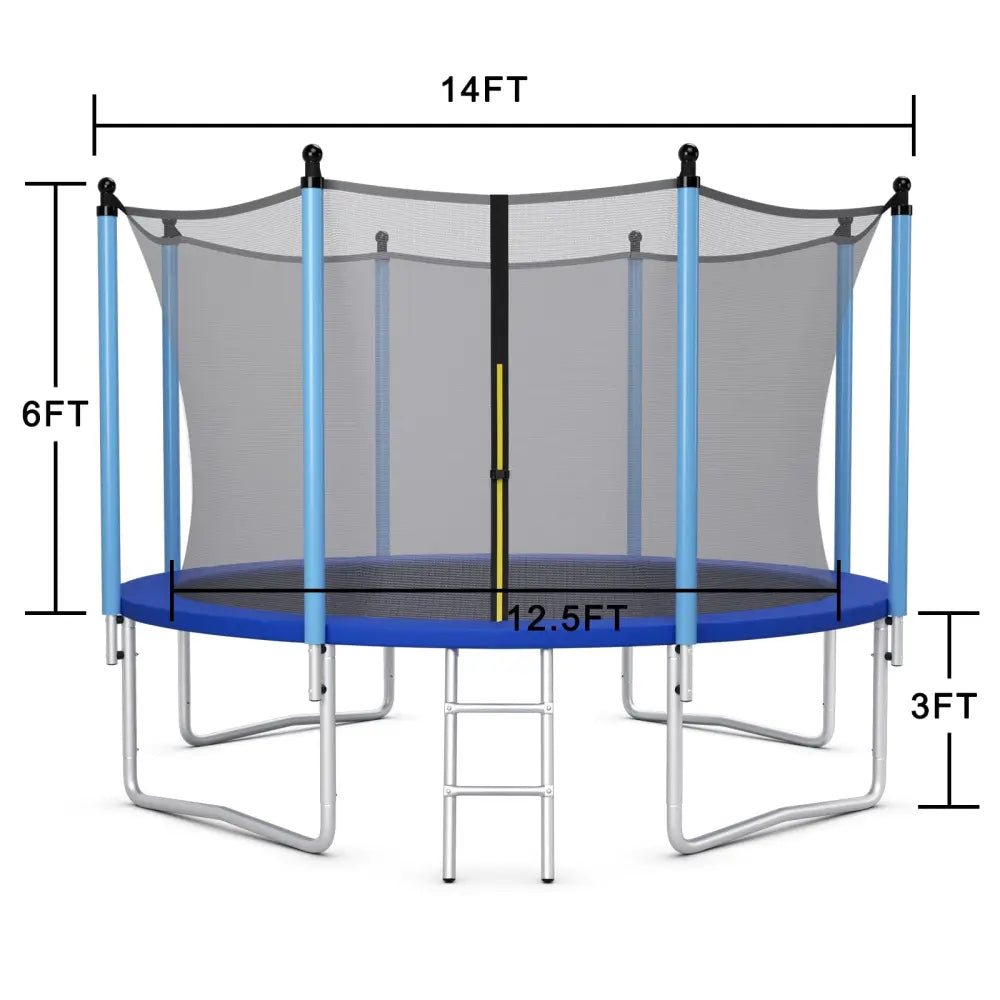 14 Feet Jumping Exercise Recreational Bounce Trampoline with Safety Net - Blue - Trampolines