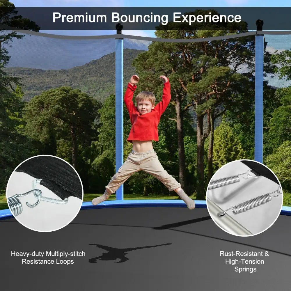 14 Feet Jumping Exercise Recreational Bounce Trampoline with Safety Net - Blue - Trampolines