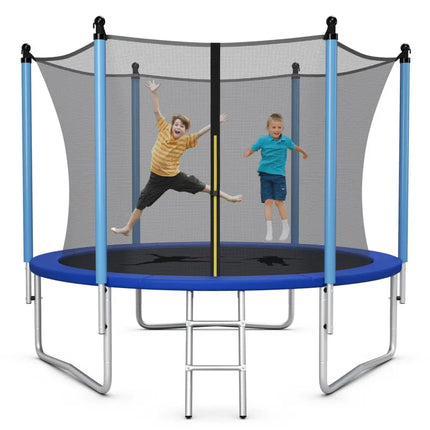 14 Feet Jumping Exercise Recreational Bounce Trampoline with Safety Net - Blue - Trampolines