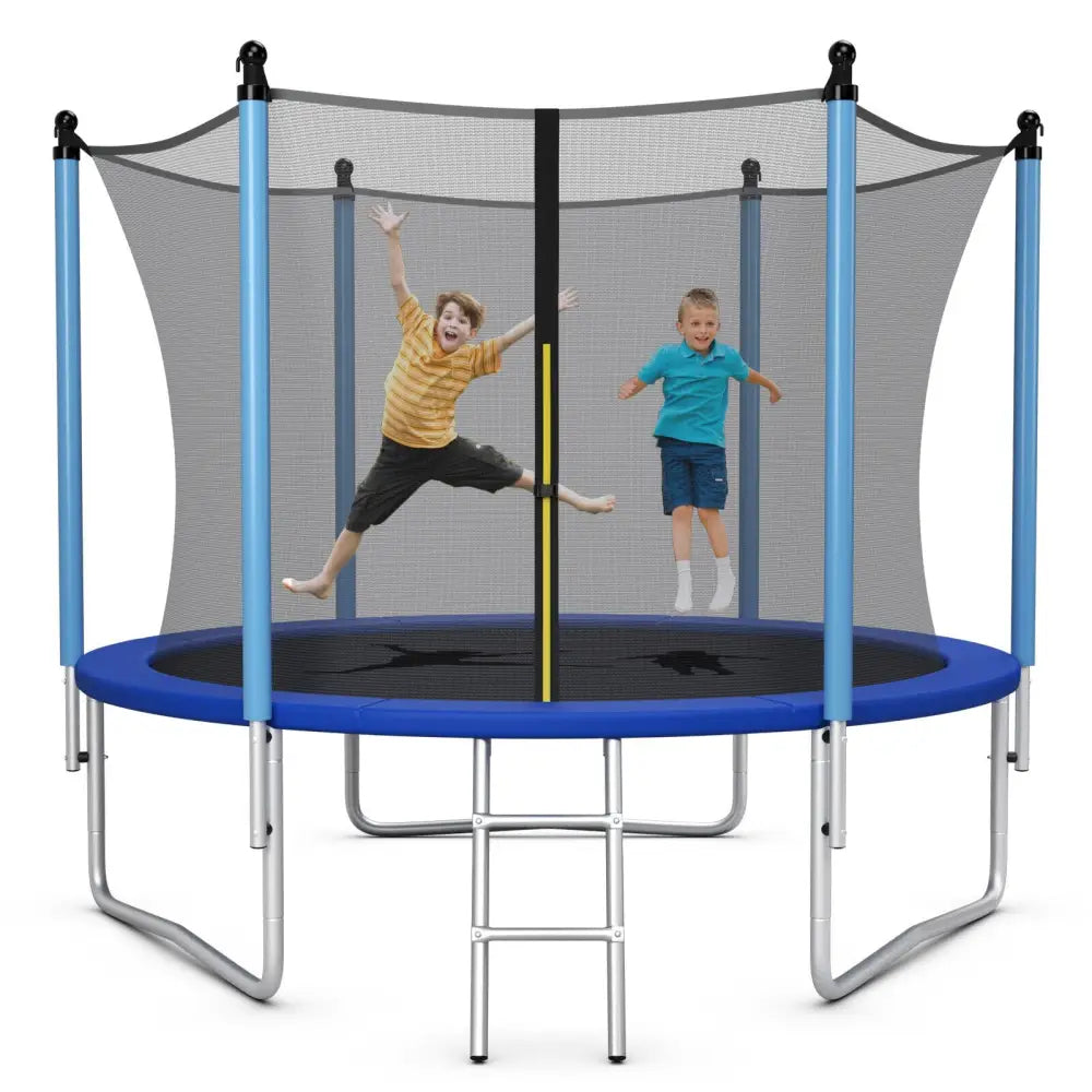 14 Feet Jumping Exercise Recreational Bounce Trampoline with Safety Net - Blue - Trampolines