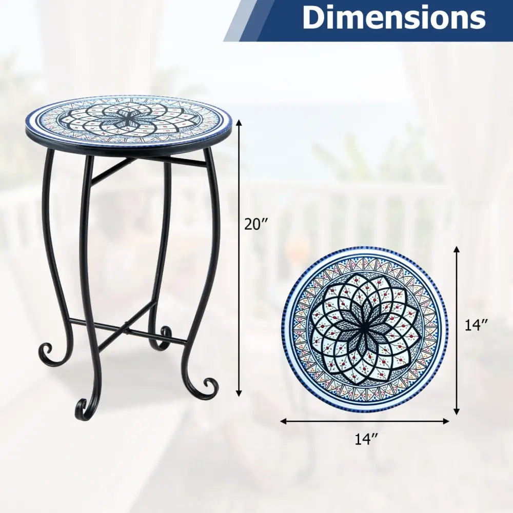 14’’ Floral Clover/Blooming Lotus/Bright Sunflower Mosaic Patio Accent Coffee End Table-White - White - Patio Coffee