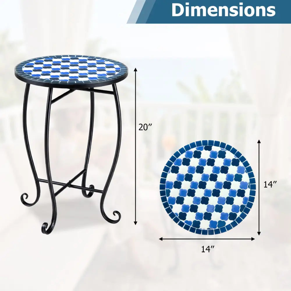 14’’ Floral Clover/Blooming Lotus/Bright Sunflower Mosaic Patio Accent Coffee End Table-Blue - Blue - Patio Coffee