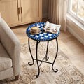 14’’ Floral Clover/Blooming Lotus/Bright Sunflower Mosaic Patio Accent Coffee End Table-Blue - Blue - Patio Coffee