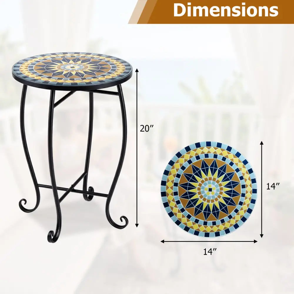 14’’ Floral Clover/Blooming Lotus/Bright Sunflower Mosaic Patio Accent Coffee End Table-Yellow - Yellow - Patio Coffee