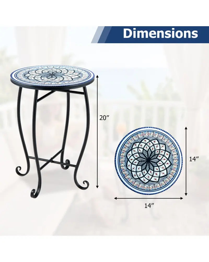 14’’ Floral Clover/Blooming Lotus/Bright Sunflower Mosaic Patio Accent Coffee End Table-White - White - Patio Coffee