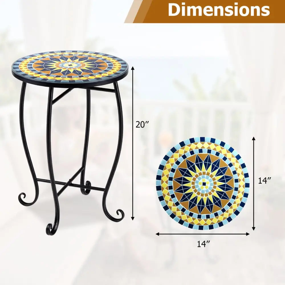 14’’ Floral Clover/Blooming Lotus/Bright Sunflower Mosaic Patio Accent Coffee End Table-Yellow - Yellow - Patio Coffee