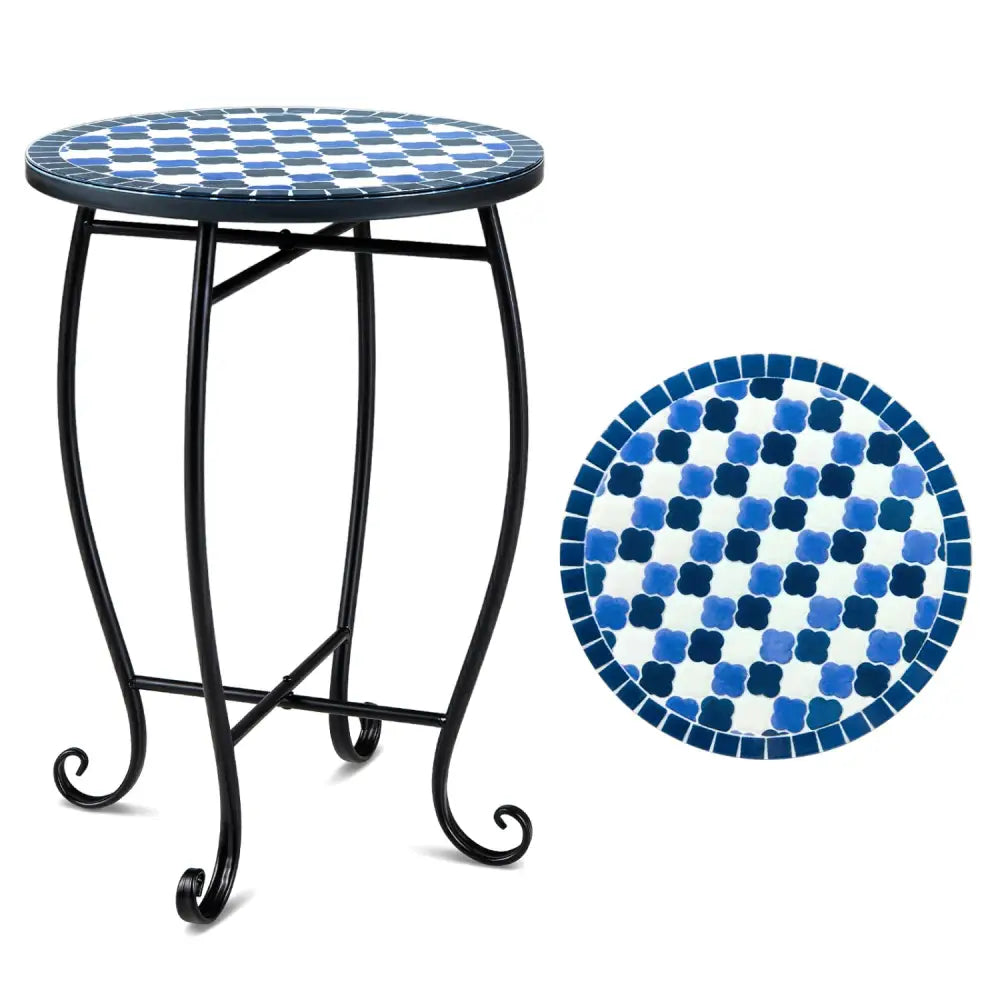 14’’ Floral Clover/Blooming Lotus/Bright Sunflower Mosaic Patio Accent Coffee End Table-Blue - Blue - Patio Coffee