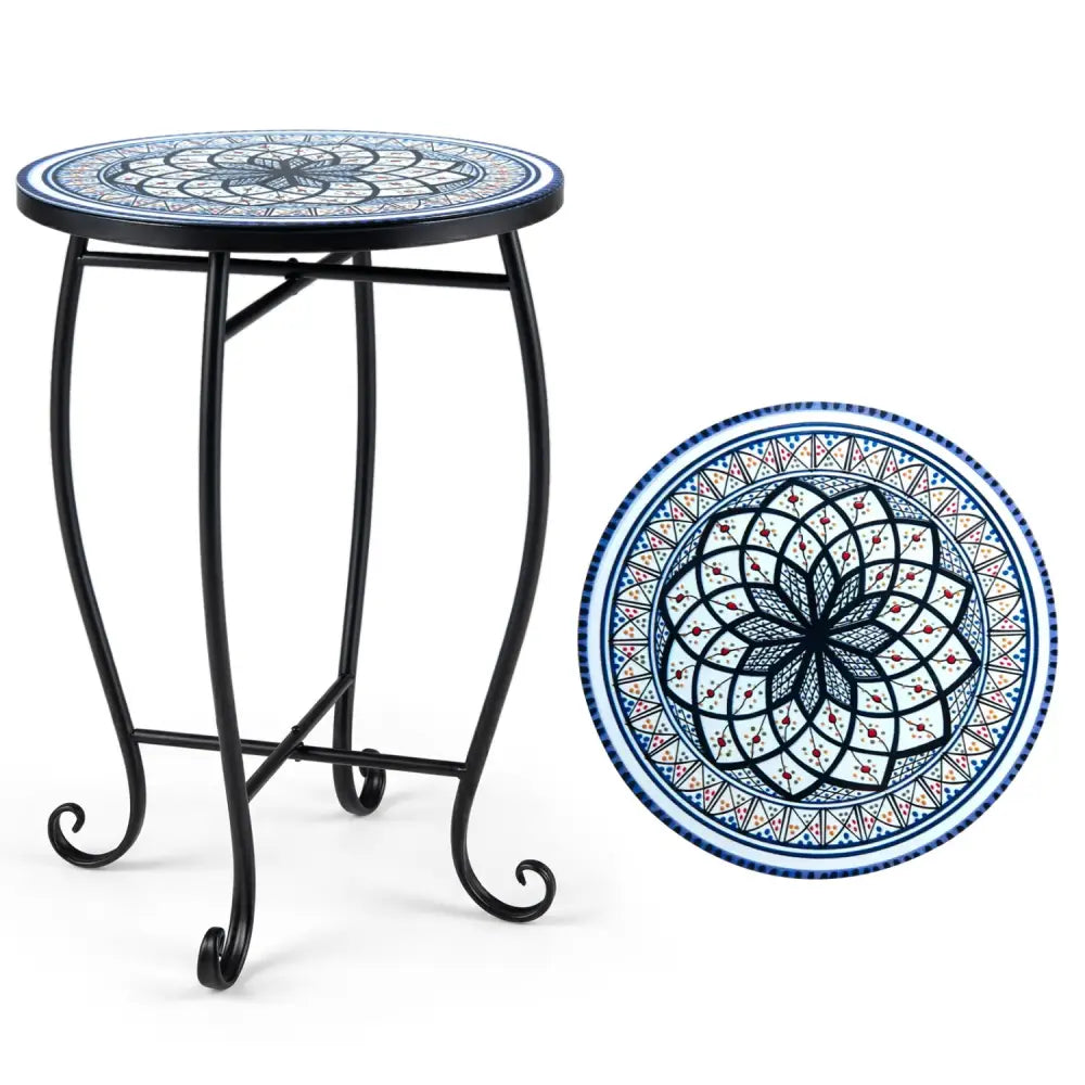 14’’ Floral Clover/Blooming Lotus/Bright Sunflower Mosaic Patio Accent Coffee End Table-White - White - Patio Coffee