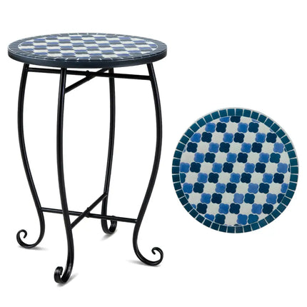 14’’ Floral Clover/Blooming Lotus/Bright Sunflower Mosaic Patio Accent Coffee End Table-Blue - Blue - Patio Coffee