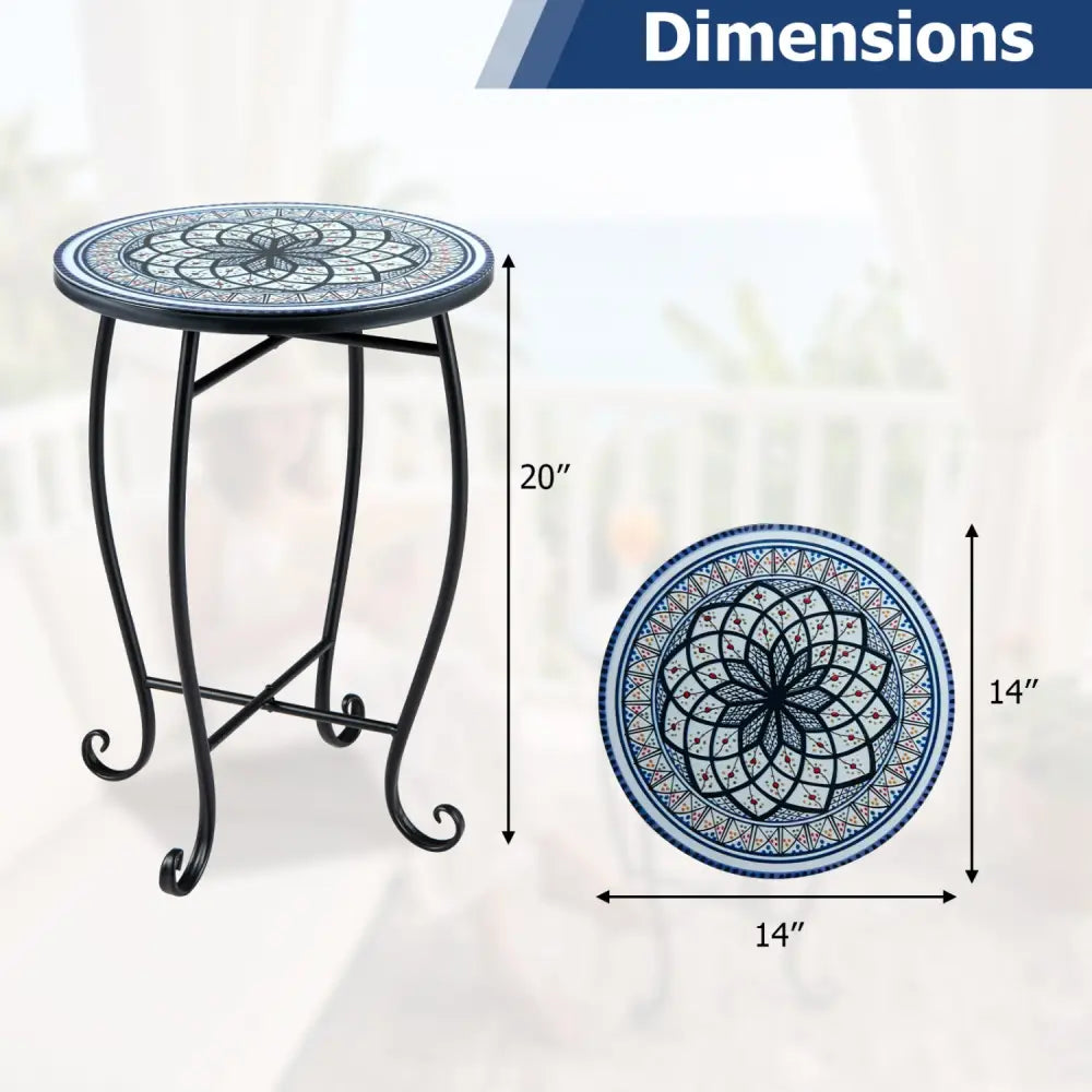14’’ Floral Clover/Blooming Lotus/Bright Sunflower Mosaic Patio Accent Coffee End Table-White - White - Patio Coffee