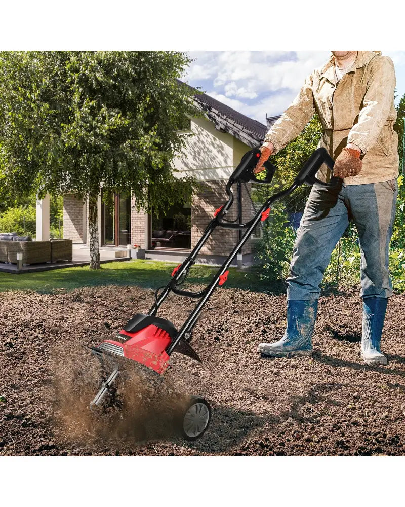 14-Inch 10 Amp Corded Electric Tiller and Cultivator 9-Inch Tilling Depth - Black & Red - Garden Tools