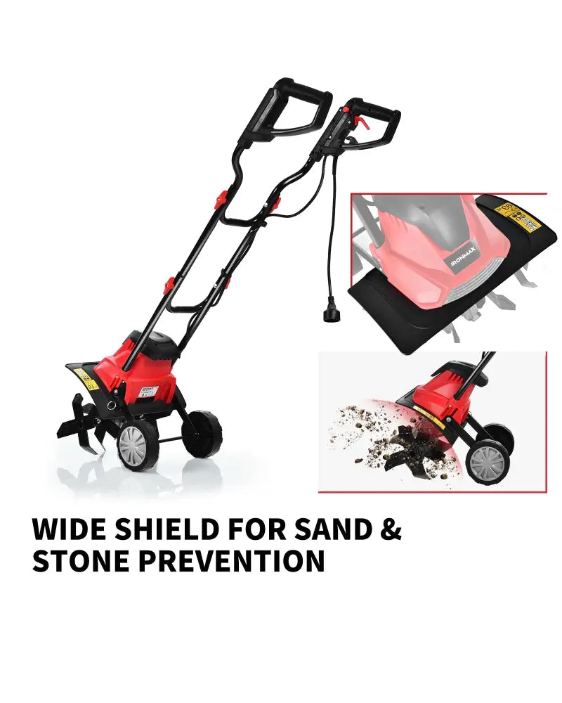 14-Inch 10 Amp Corded Electric Tiller and Cultivator 9-Inch Tilling Depth - Black & Red - Garden Tools