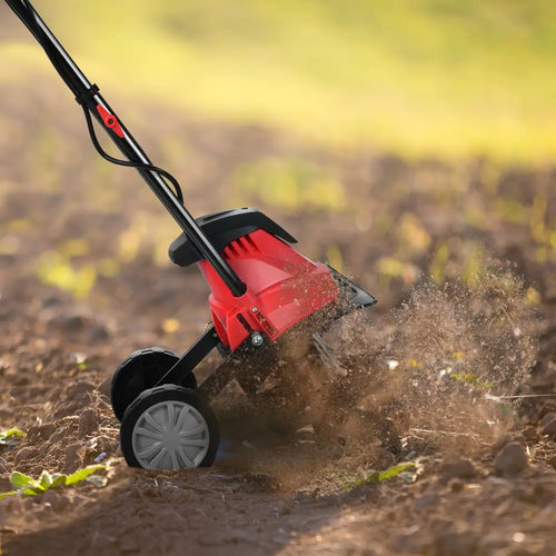 14-Inch 10 Amp Corded Electric Tiller and Cultivator 9-Inch Tilling Depth - Black & Red - Garden Tools