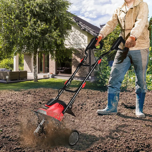 14-Inch 10 Amp Corded Electric Tiller and Cultivator 9-Inch Tilling Depth - Black & Red - Garden Tools