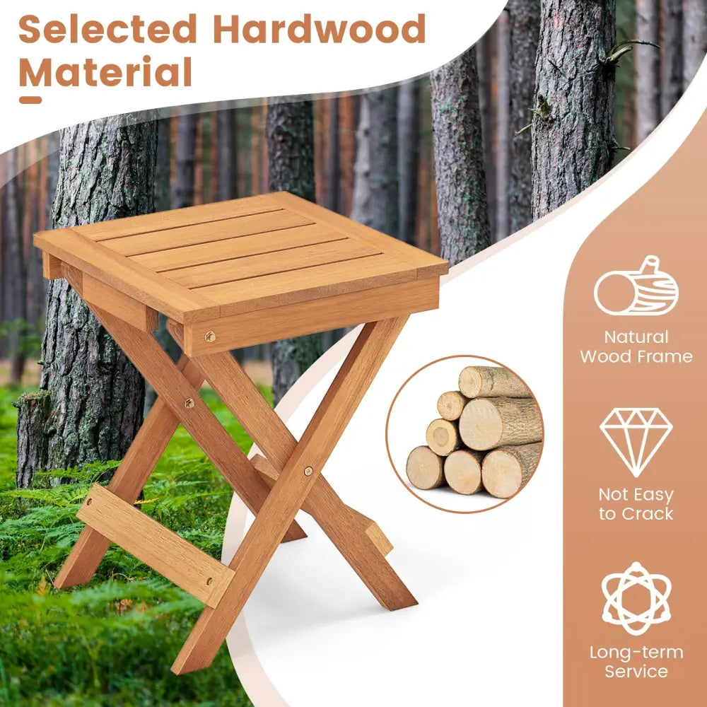 14 Inch Compact Folding Side Table with Slatted Tabletop - Natural - Patio Coffee Tables
