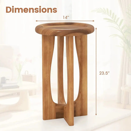 14 Inch Farmhouse End Table with Round Tray Top and Wood Cross Legs Costway