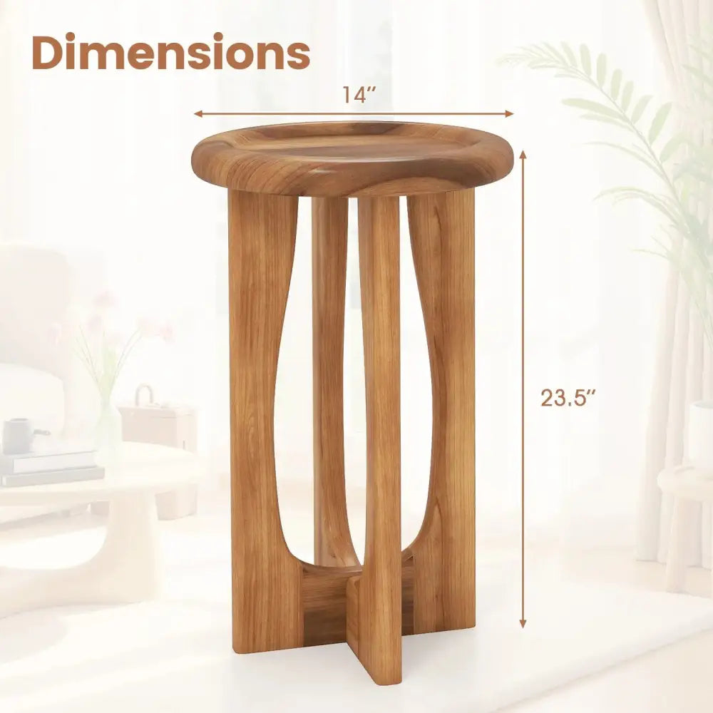 14 Inch Farmhouse End Table with Round Tray Top and Wood Cross Legs Costway