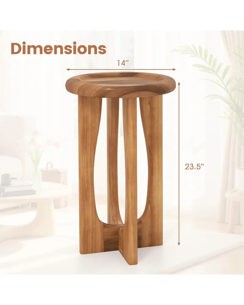 14 Inch Farmhouse End Table with Round Tray Top and Wood Cross Legs - Natural - End & Side Tables