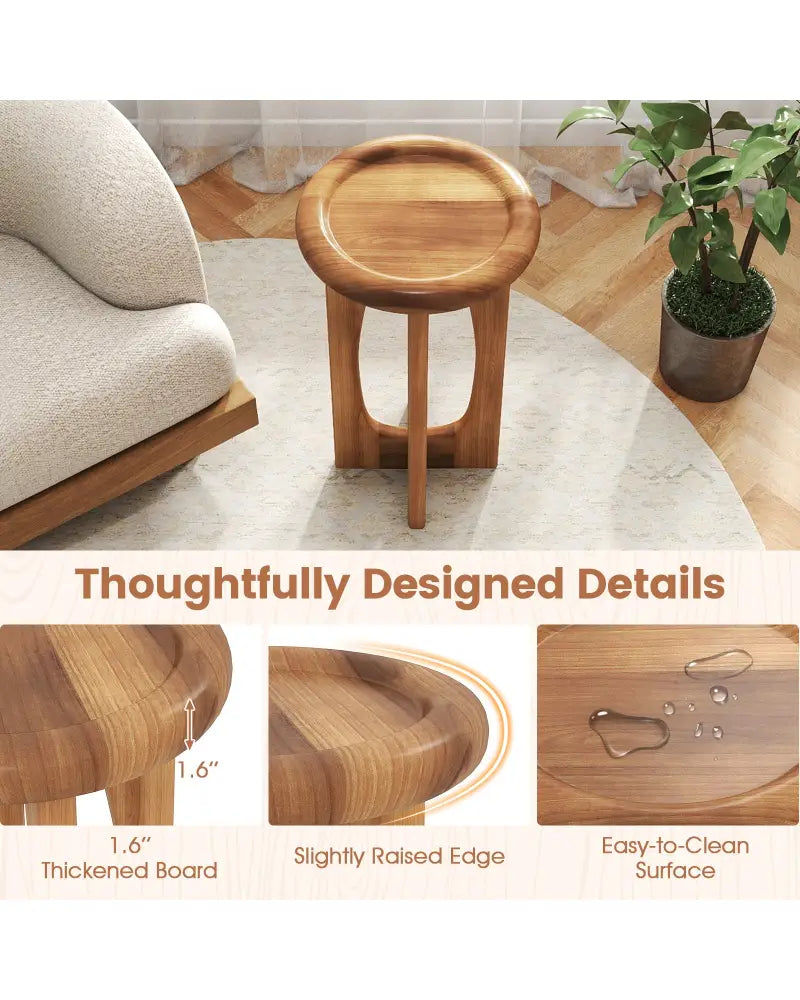 14 Inch Farmhouse End Table with Round Tray Top and Wood Cross Legs - Natural - End & Side Tables
