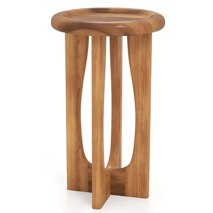 14 Inch Farmhouse End Table with Round Tray Top and Wood Cross Legs Costway
