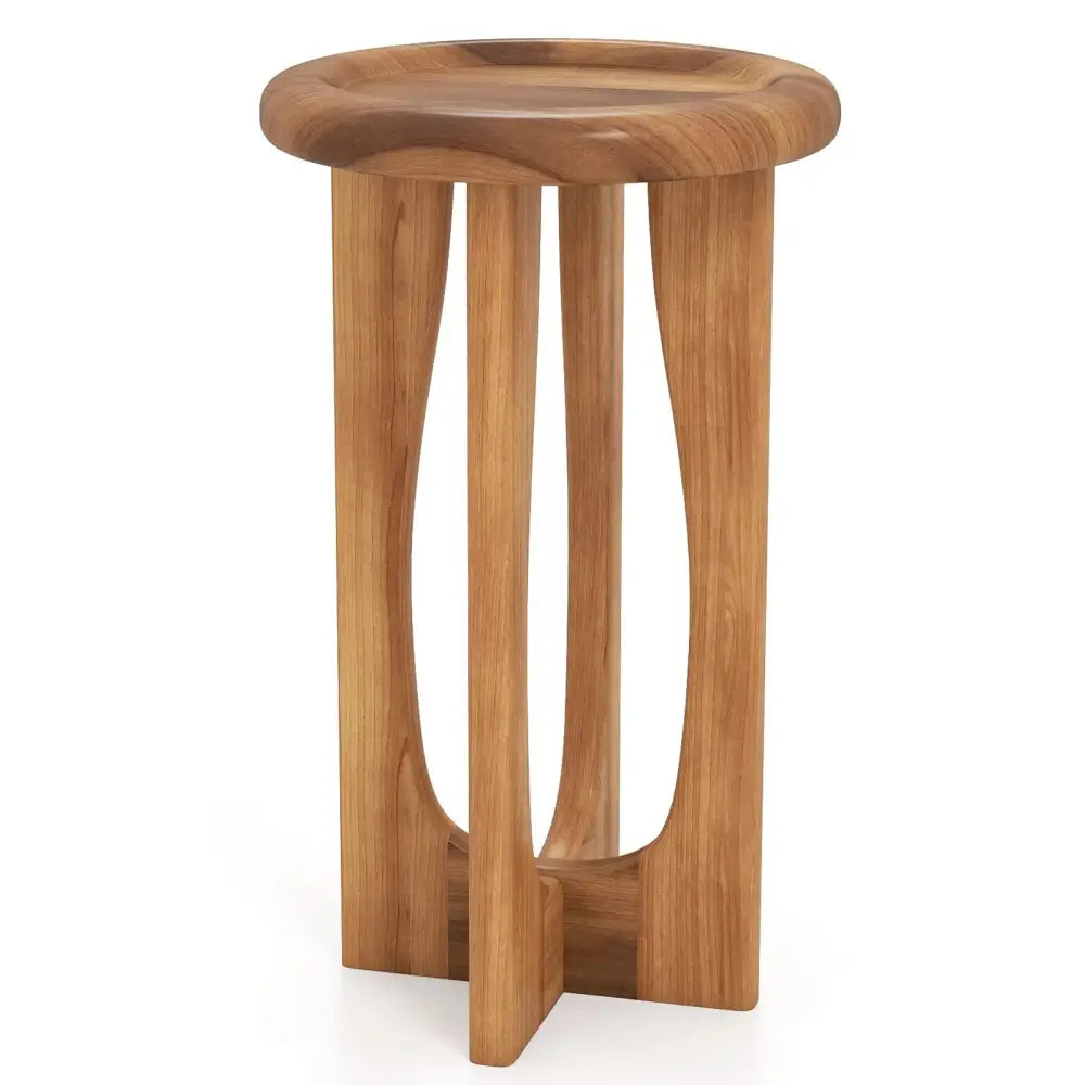 14 Inch Farmhouse End Table with Round Tray Top and Wood Cross Legs Costway