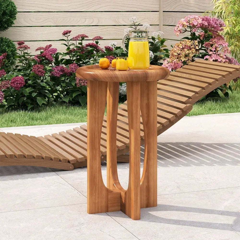 14 Inch Farmhouse End Table with Round Tray Top and Wood Cross Legs Costway