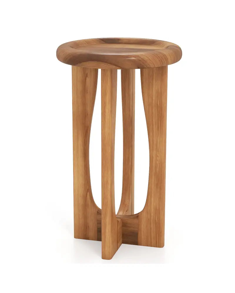 14 Inch Farmhouse End Table with Round Tray Top and Wood Cross Legs - Natural - End & Side Tables