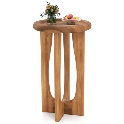14 Inch Farmhouse End Table with Round Tray Top and Wood Cross Legs Costway
