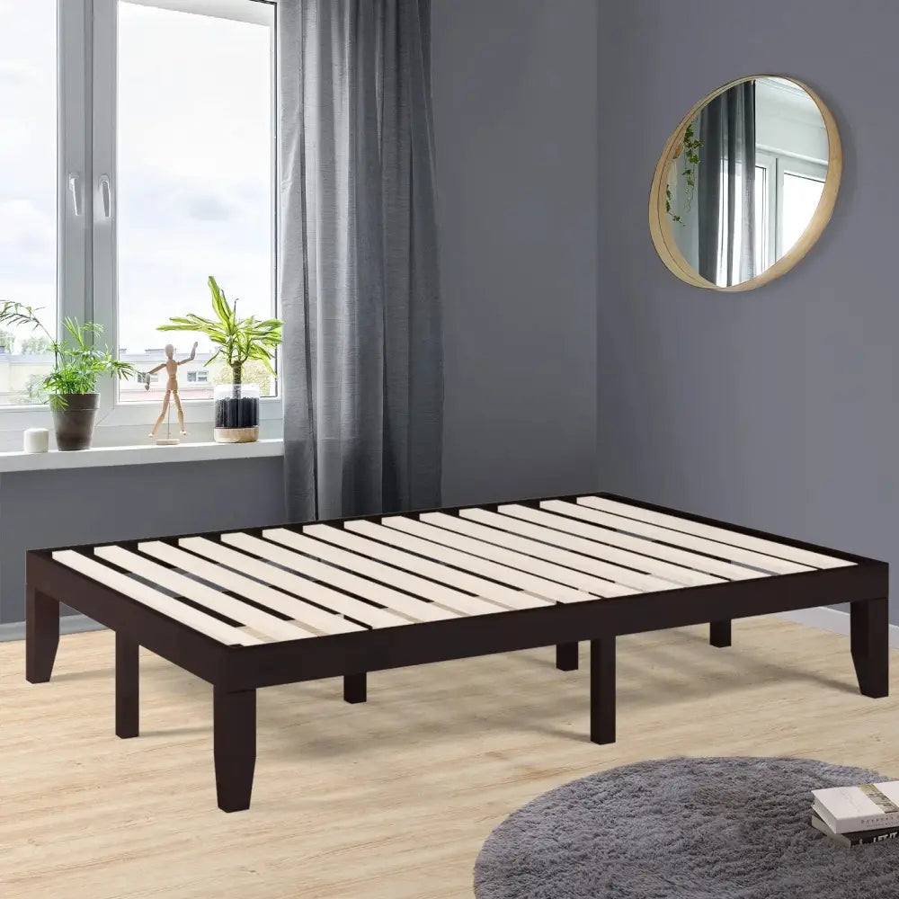 14 Inch Full Size Wood Platform Bed Frame with Wood Slat Support-Brown Costway