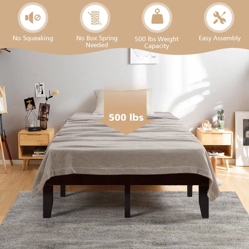 14 Inch Full Size Wood Platform Bed Frame with Wood Slat Support-Brown - Brown - Simple Bed Frame